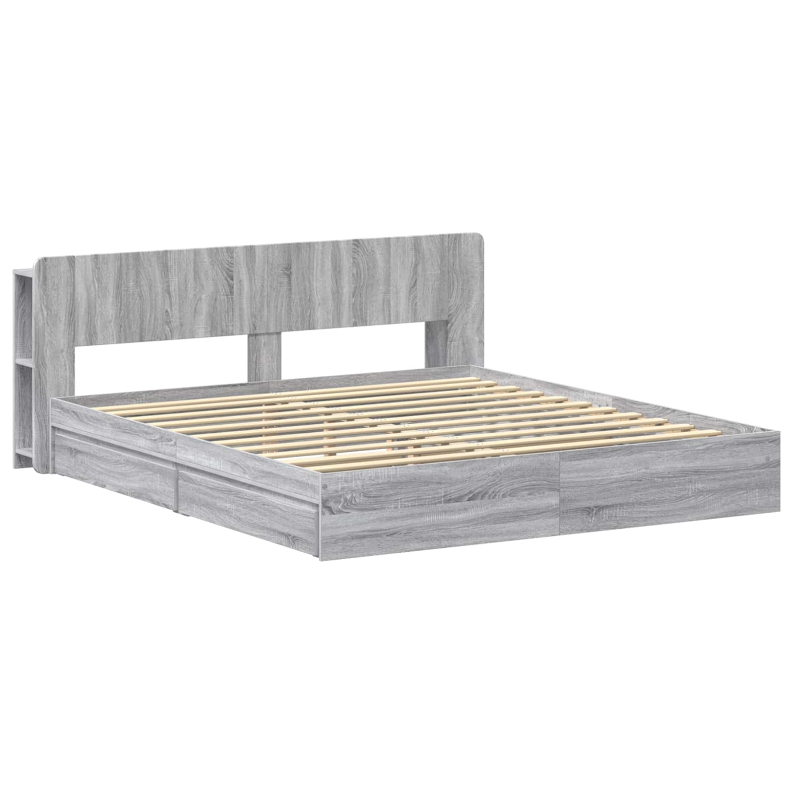 Bettgestell mit Stauraum Grau Sonoma 200 x 200 cm Holzwerkstoff