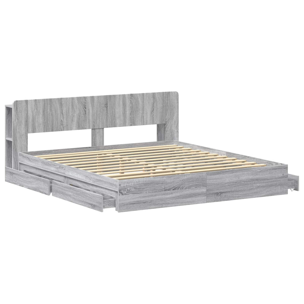 Bettgestell mit Stauraum Grau Sonoma 200 x 200 cm Holzwerkstoff