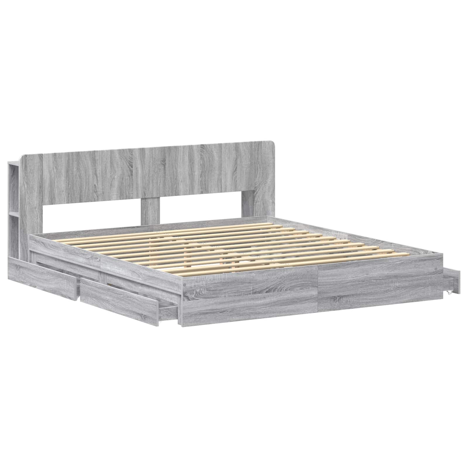 Bettgestell mit Stauraum Grau Sonoma 200 x 200 cm Holzwerkstoff