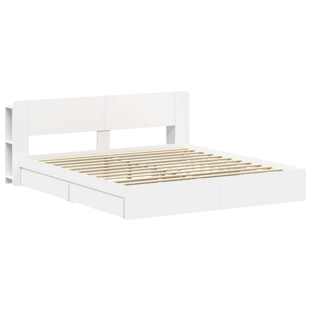 Bettgestell mit Stauraum Weiß 200 x 200 cm Holzwerkstoff