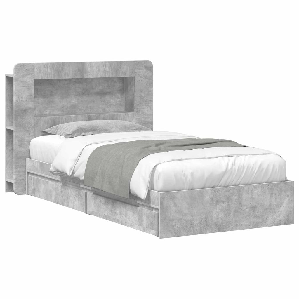 Bettgestell mit Stauraum Betongrau 75 x 190 cm Holzwerkstoff