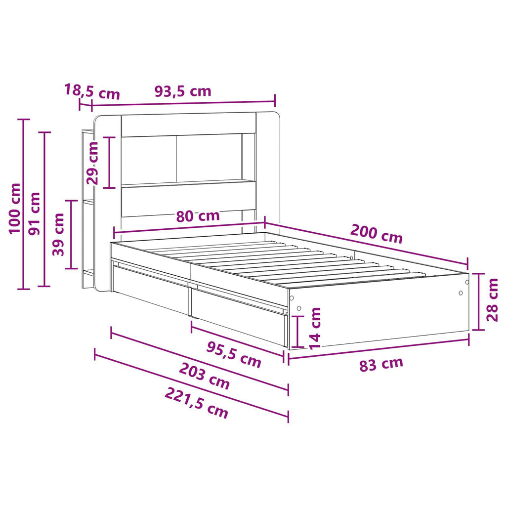 Bettgestell mit Stauraum Sonoma-Eiche 80 x 200 cm Holzwerkstoff