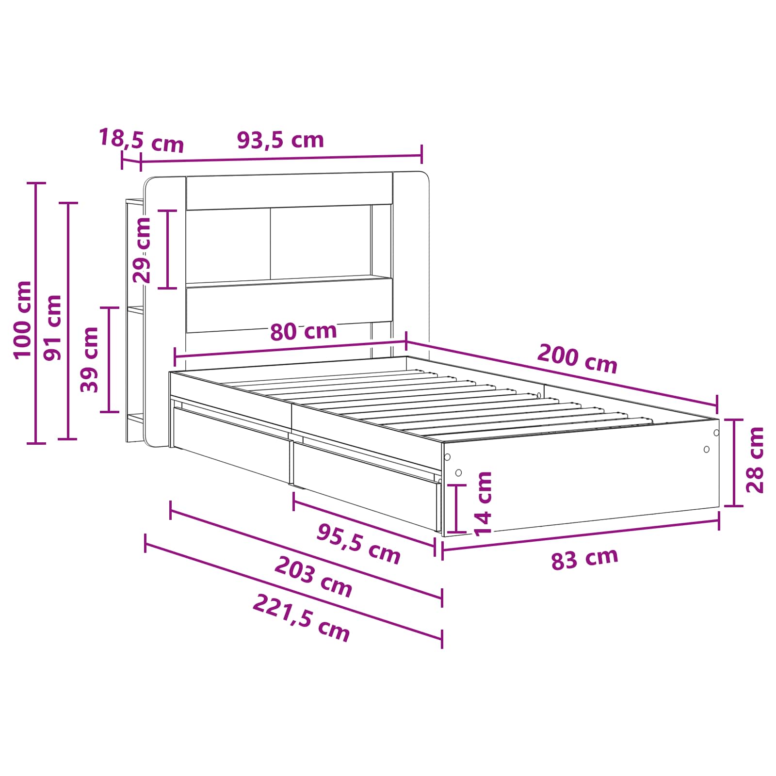 Bettgestell mit Stauraum Sonoma-Eiche 80 x 200 cm Holzwerkstoff