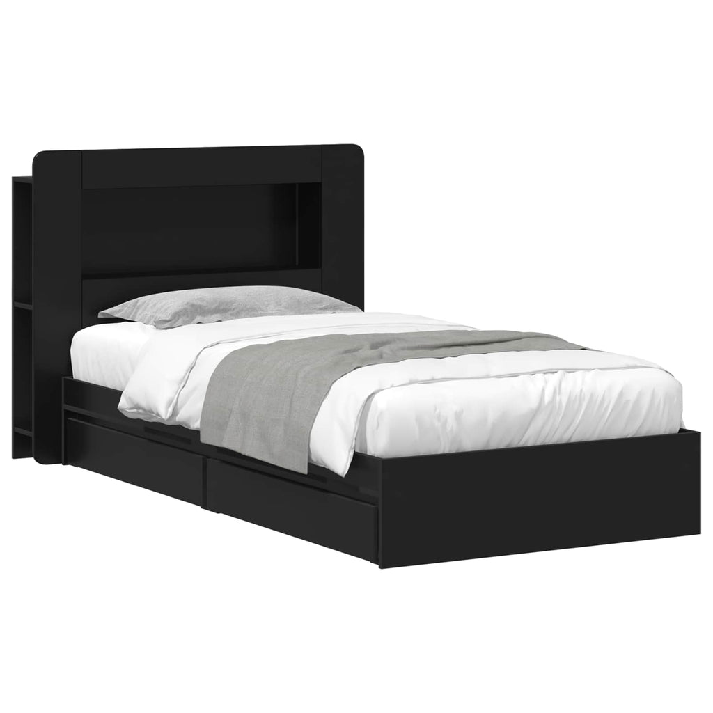 Bettgestell mit Stauraum Schwarz 90 x 190 cm Holzwerkstoff