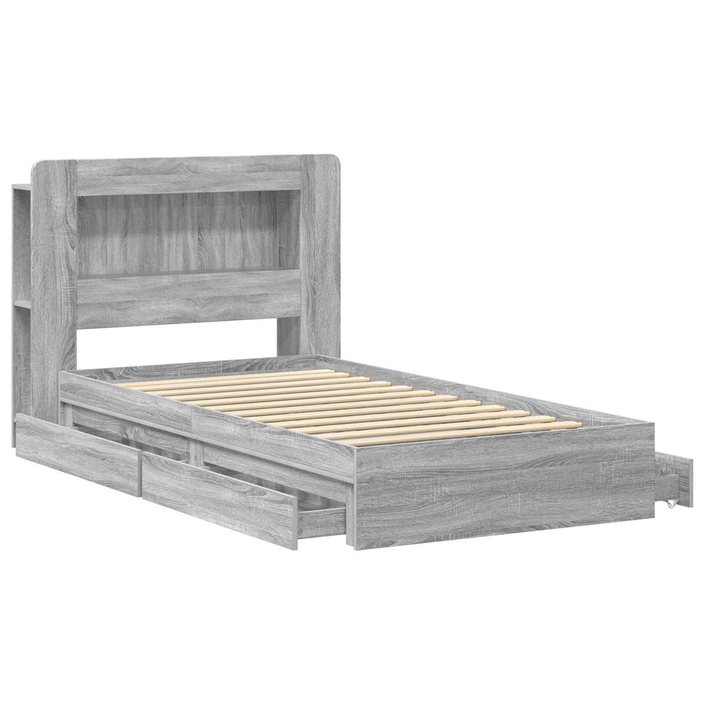 Bettgestell mit Stauraum Grau Sonoma 90 x 190 cm Holzwerkstoff