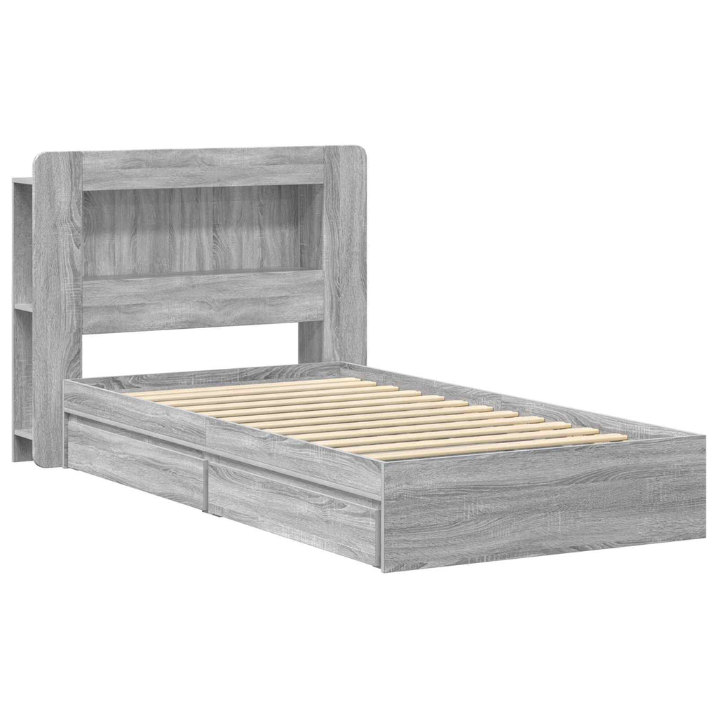 Bettgestell mit Stauraum Grau Sonoma 100 x 200 cm Holzwerkstoff