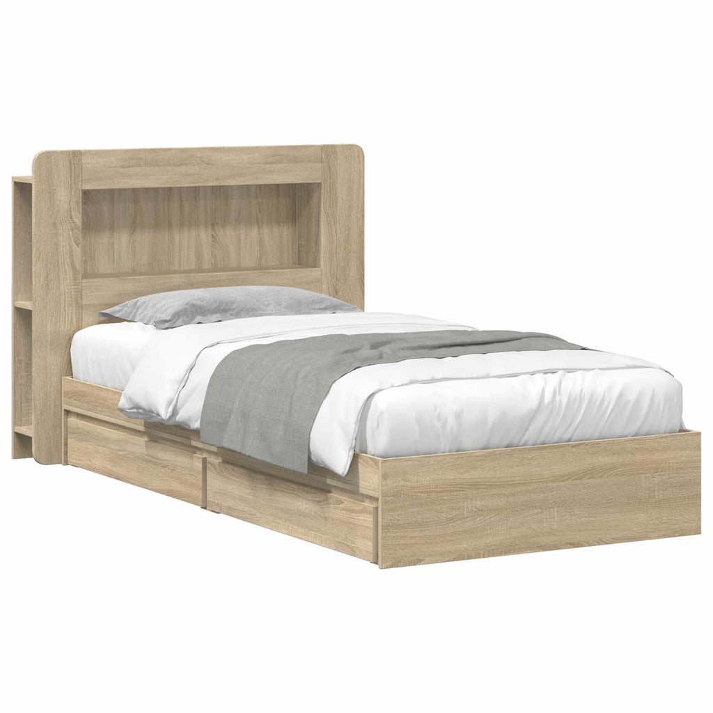 Bettgestell mit Stauraum Sonoma-Eiche 90 x 200 cm Holzwerkstoff