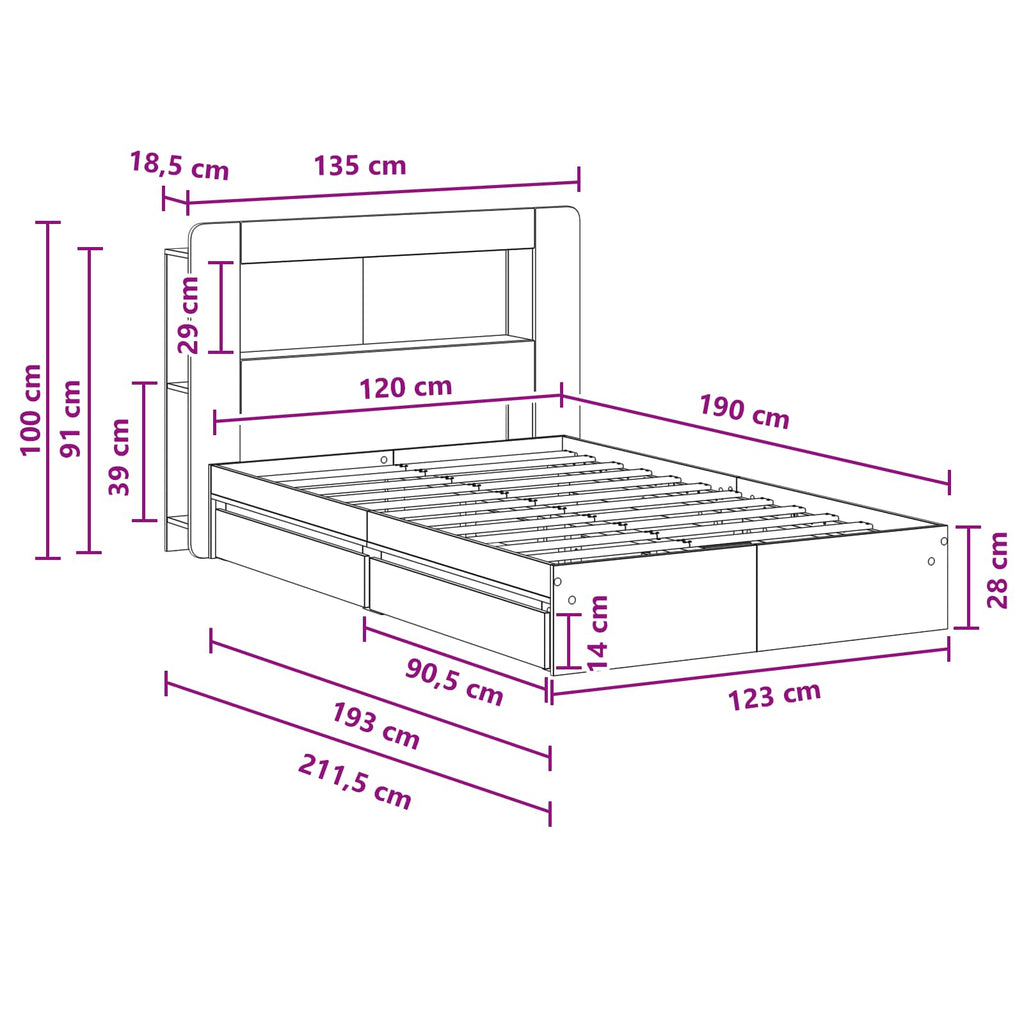 Bettgestell mit Stauraum Schwarz 120 x 190 cm Holzwerkstoff