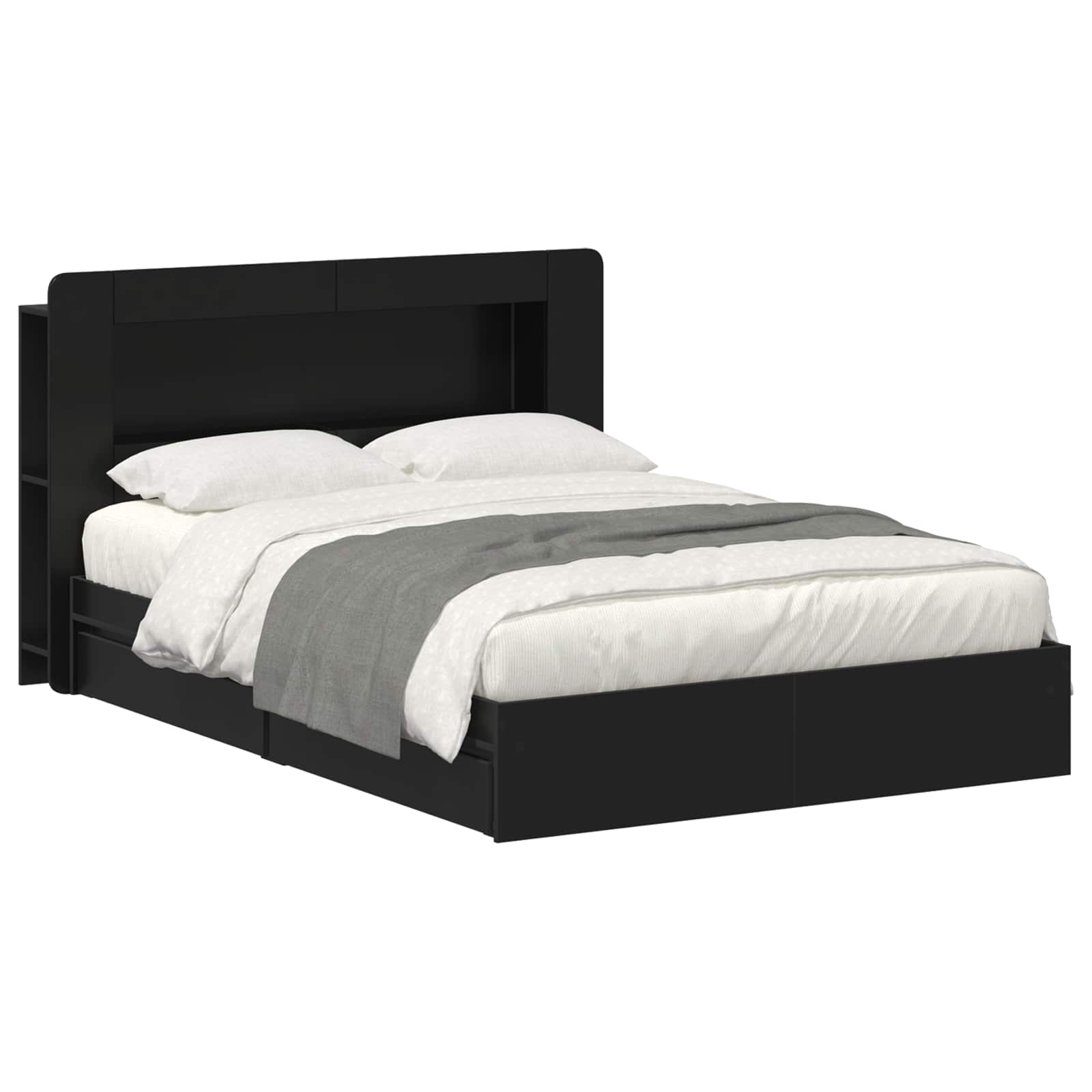 Bettgestell mit Stauraum Schwarz 135 x 190 cm Holzwerkstoff