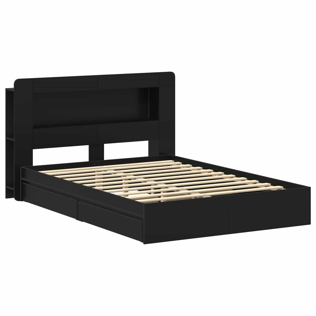 Bettgestell mit Stauraum Schwarz 135 x 190 cm Holzwerkstoff