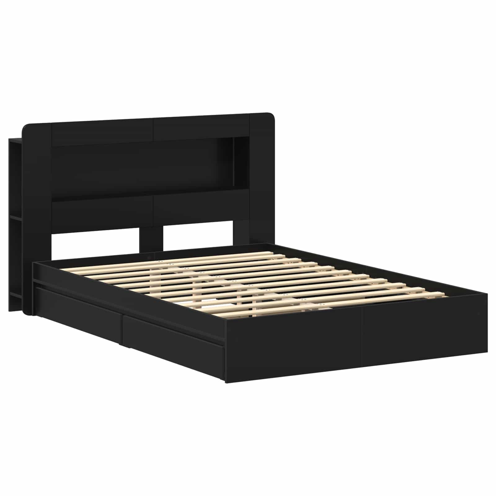 Bettgestell mit Stauraum Schwarz 135 x 190 cm Holzwerkstoff