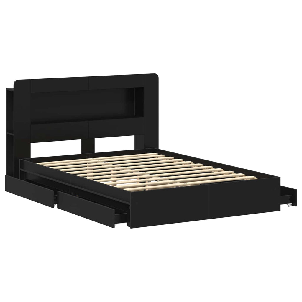 Bettgestell mit Stauraum Schwarz 135 x 190 cm Holzwerkstoff