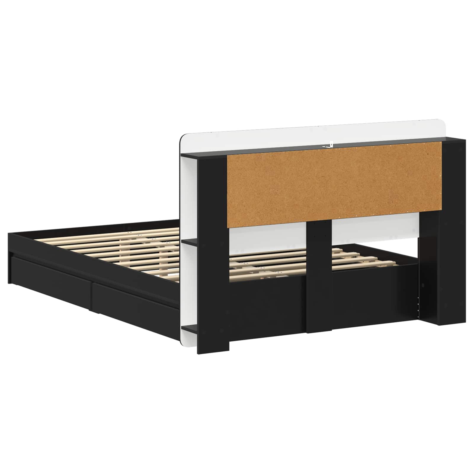 Bettgestell mit Stauraum Schwarz 135 x 190 cm Holzwerkstoff