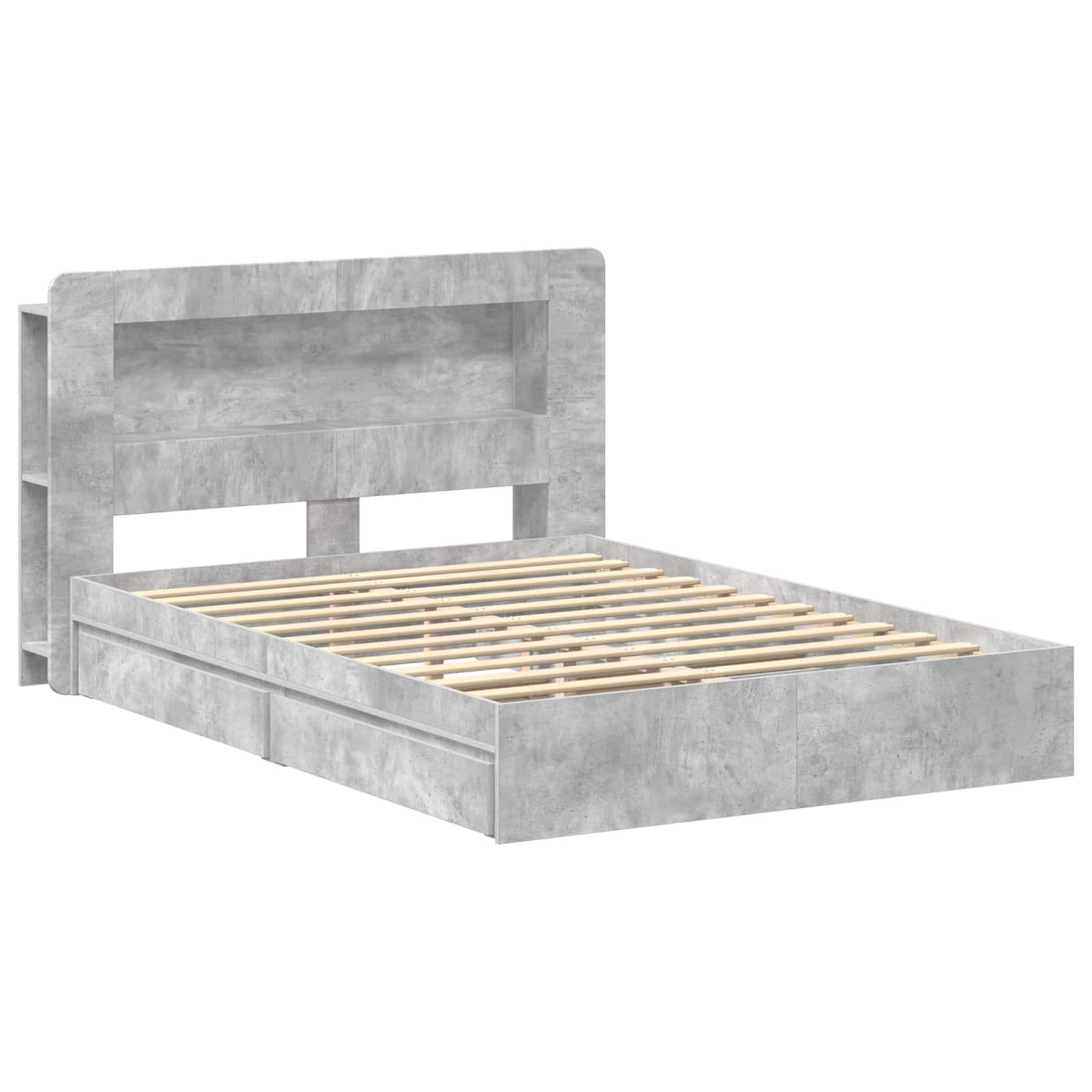Bettgestell mit Stauraum Betongrau 135 x 190 cm Holzwerkstoff