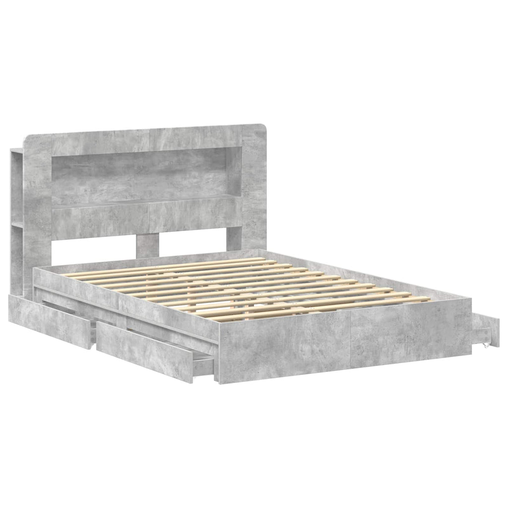 Bettgestell mit Stauraum Betongrau 135 x 190 cm Holzwerkstoff