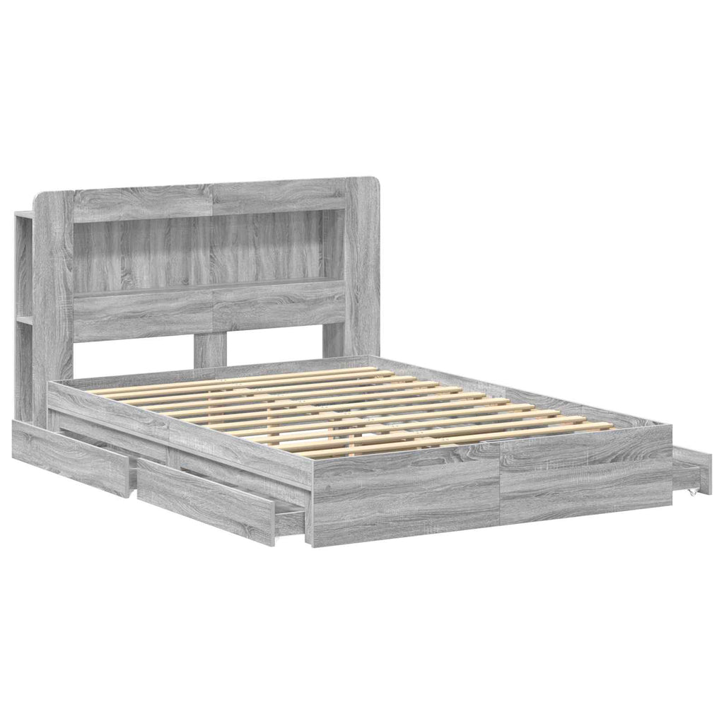 Bettgestell mit Stauraum Grau Sonoma 160 x 200 cm Holzwerkstoff
