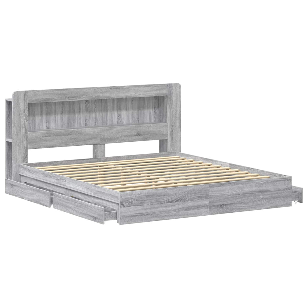 Bettgestell mit Stauraum Grau Sonoma 180 x 200 cm Holzwerkstoff