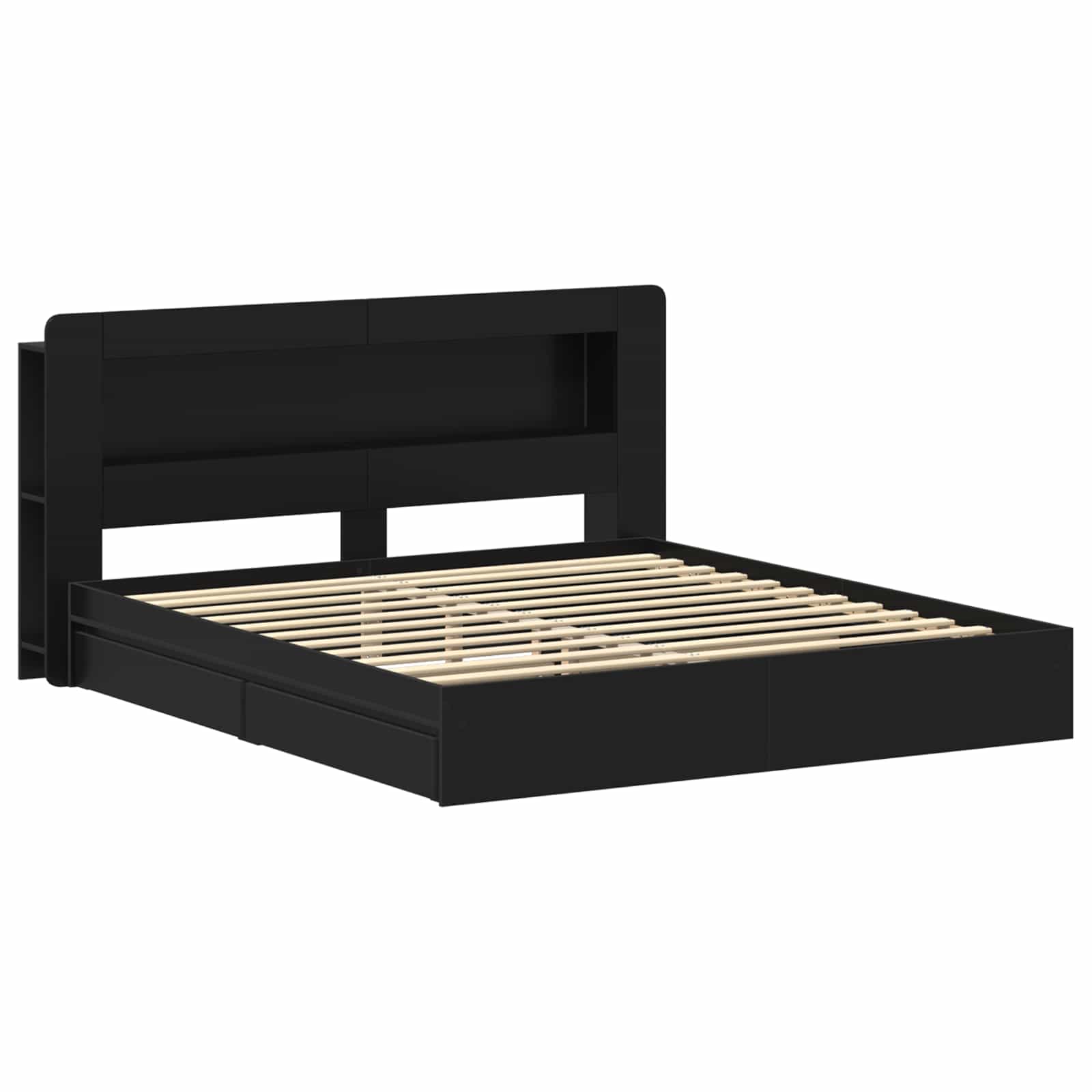 Bettgestell mit Stauraum Schwarz 200 x 200 cm Holzwerkstoff