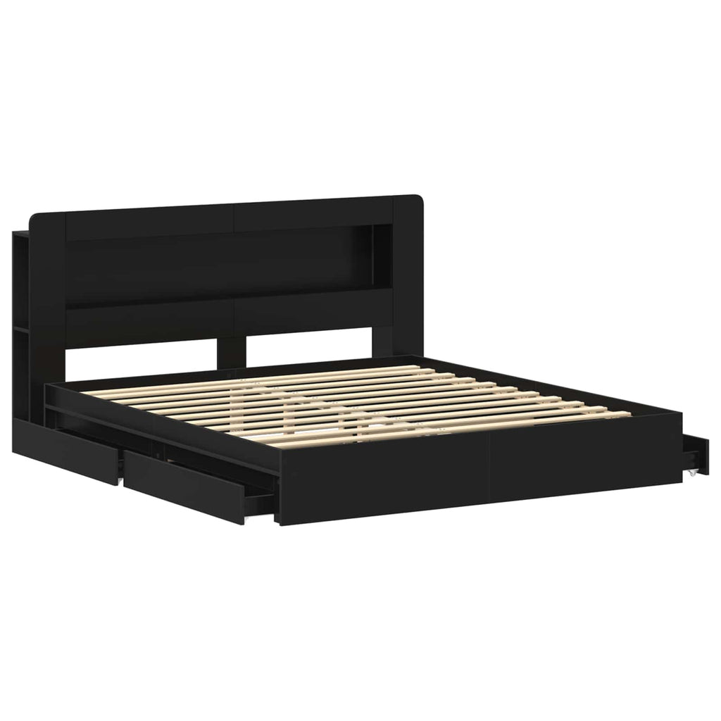 Bettgestell mit Stauraum Schwarz 200 x 200 cm Holzwerkstoff