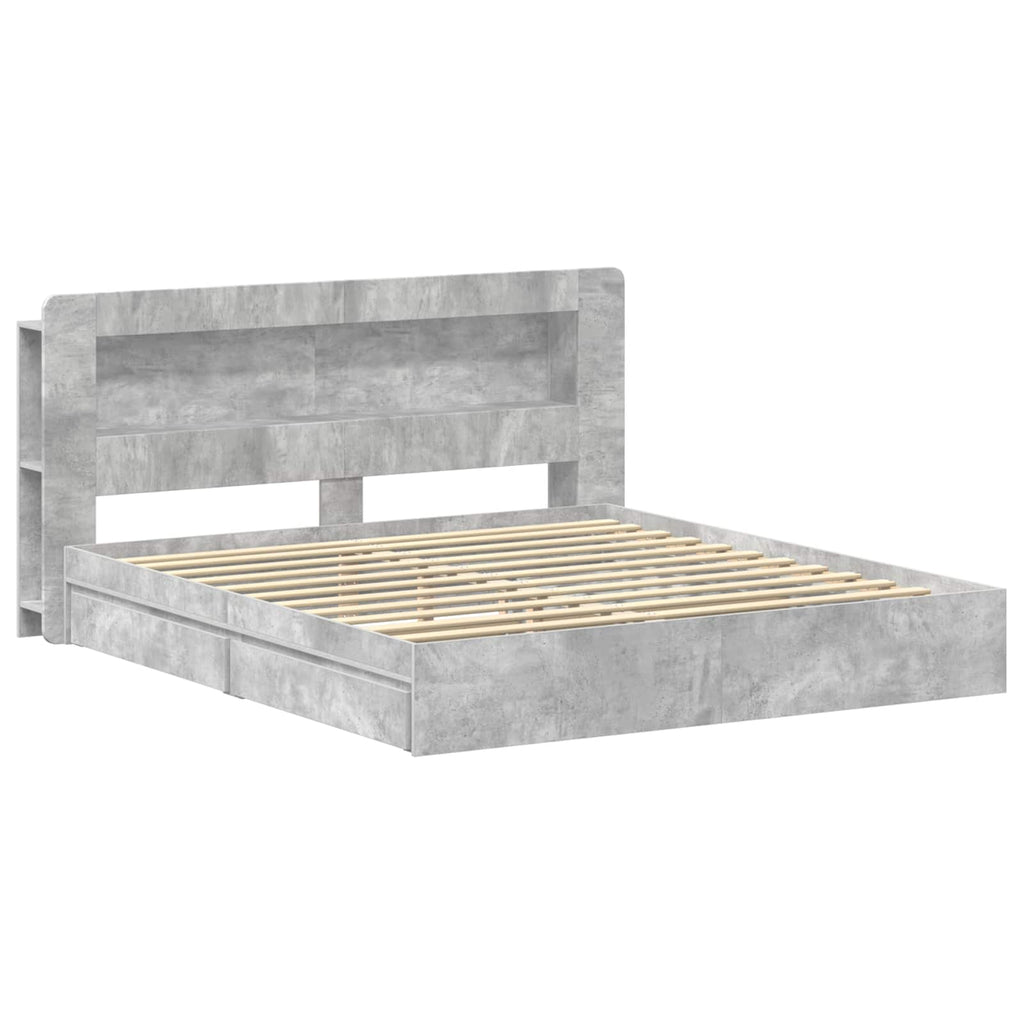 Bettgestell mit Stauraum Betongrau 200 x 200 cm Holzwerkstoff