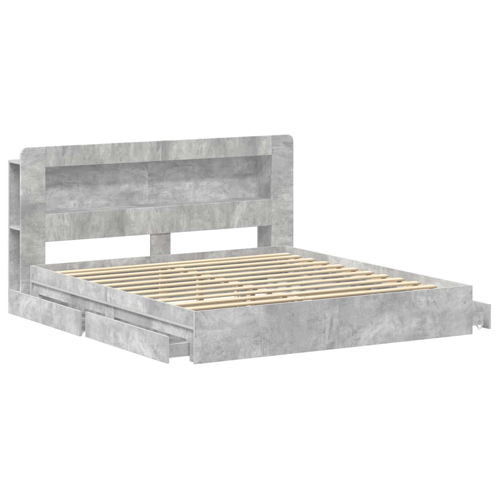 Bettgestell mit Stauraum Betongrau 200 x 200 cm Holzwerkstoff