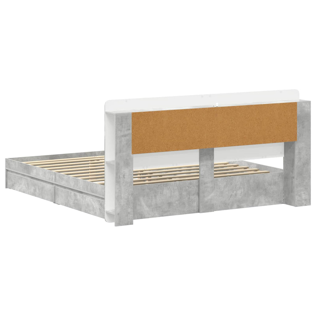 Bettgestell mit Stauraum Betongrau 200 x 200 cm Holzwerkstoff