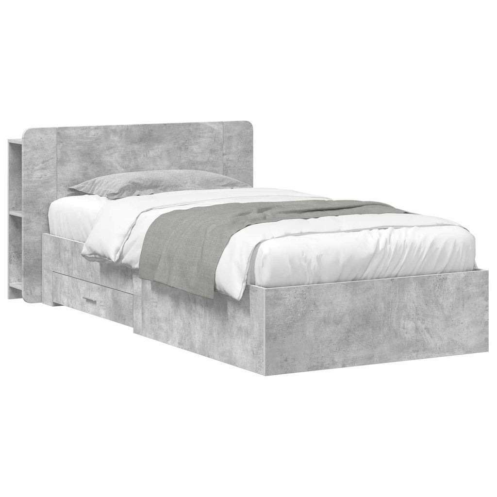 Bettgestell mit Stauraum Betongrau 75 x 190 cm Holzwerkstoff