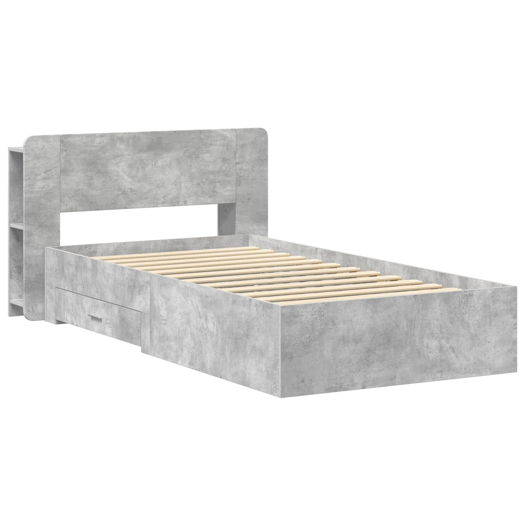 Bettgestell mit Stauraum Betongrau 80 x 200 cm Holzwerkstoff