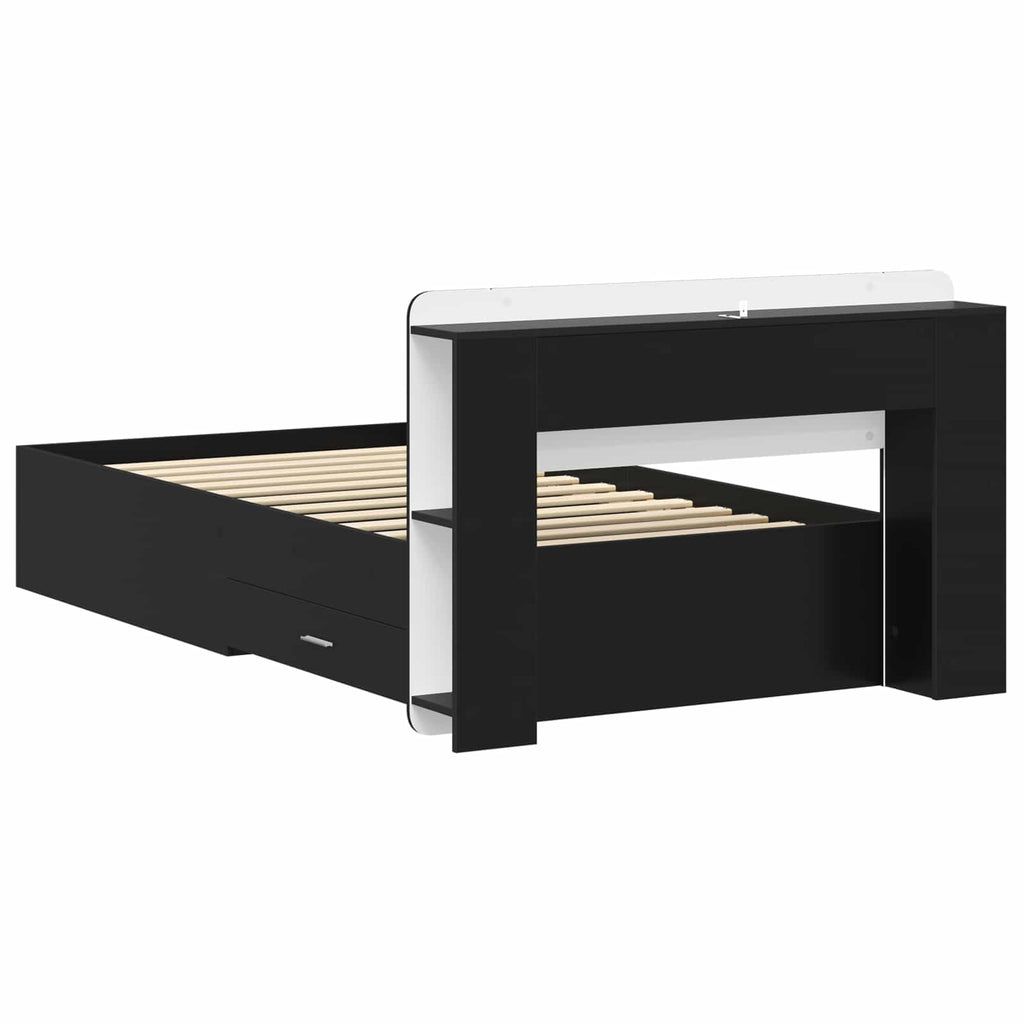 Bettgestell mit Stauraum Schwarz 90 x 190 cm Holzwerkstoff