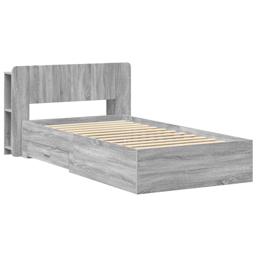 Bettgestell mit Stauraum Grau Sonoma 100 x 200 cm Holzwerkstoff