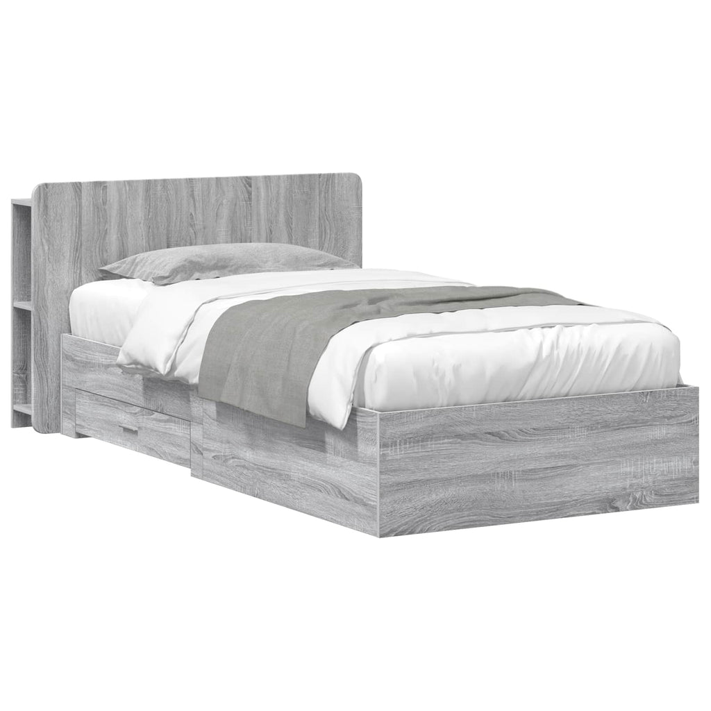 Bettgestell mit Stauraum Grau Sonoma 90 x 200 cm Holzwerkstoff