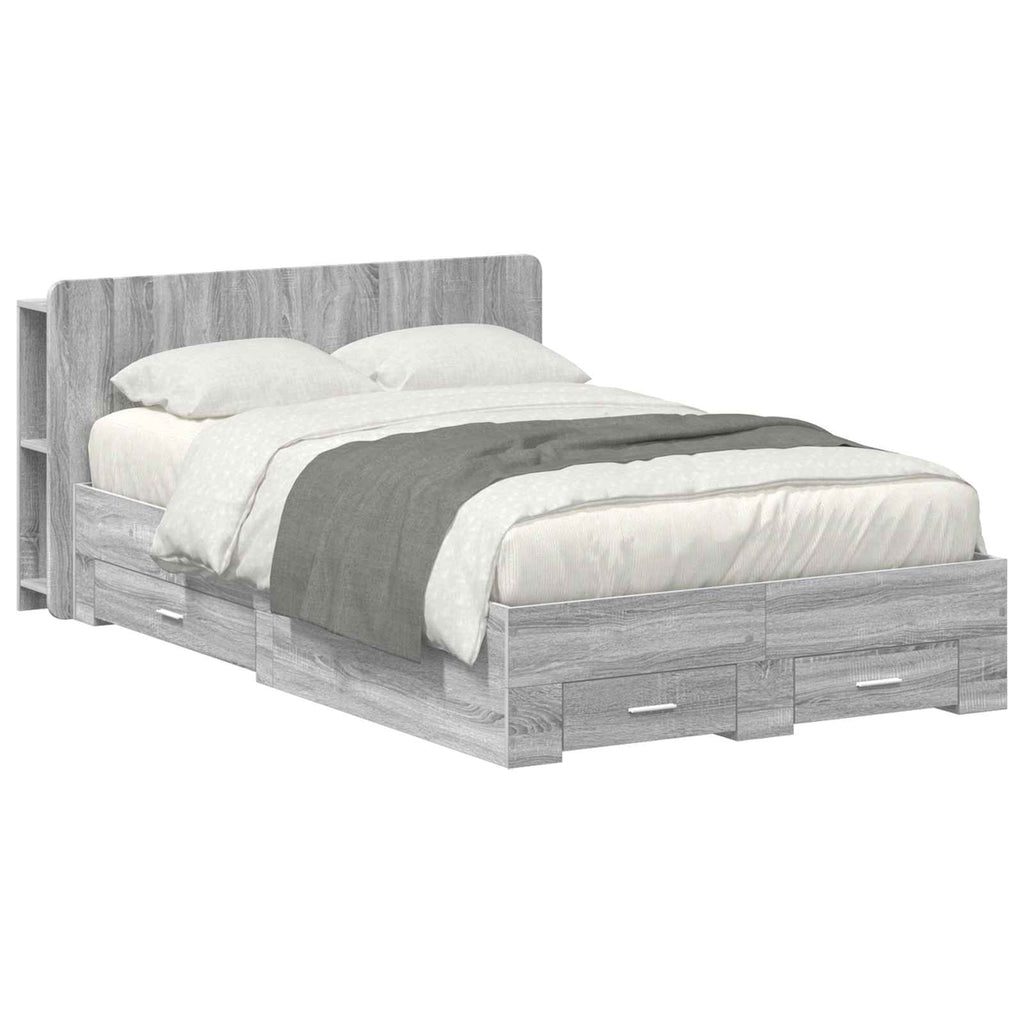 Bettgestell mit Stauraum Grau Sonoma 120 x 190 cm Holzwerkstoff