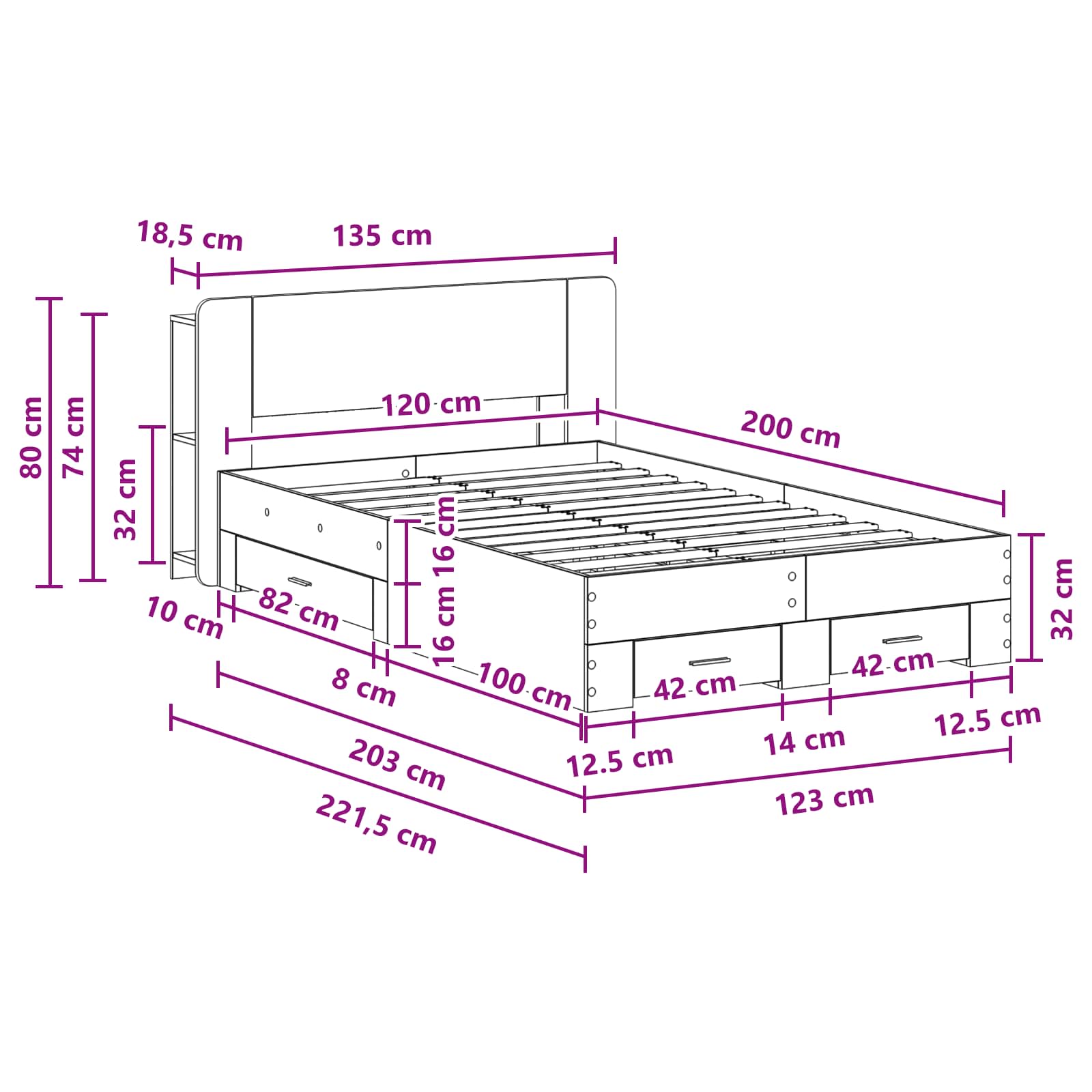 Bettgestell mit Stauraum Altholz 120 x 200 cm Holzwerkstoff
