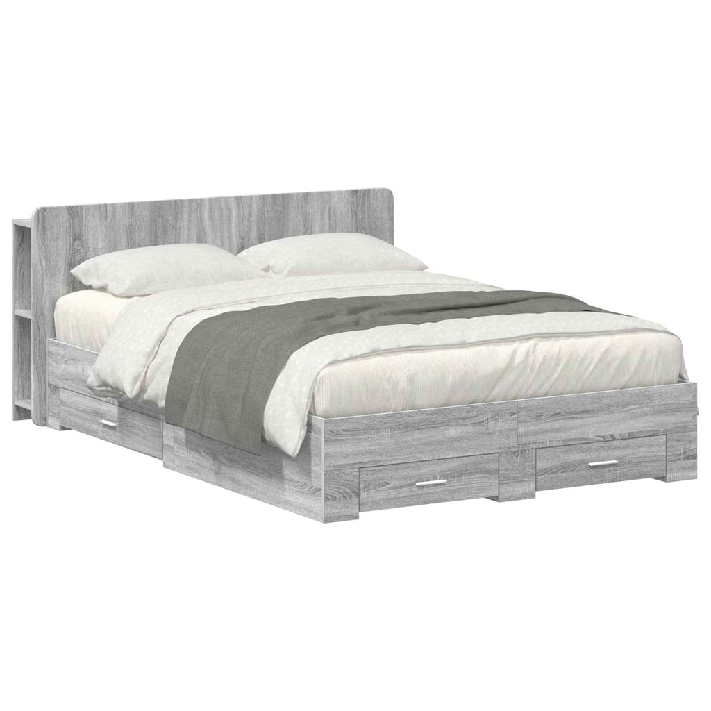 Bettgestell mit Stauraum Grau Sonoma 140 x 200 cm Holzwerkstoff