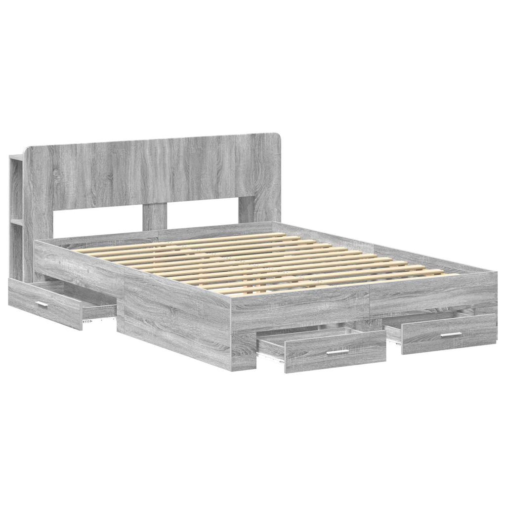 Bettgestell mit Stauraum Grau Sonoma 140 x 200 cm Holzwerkstoff