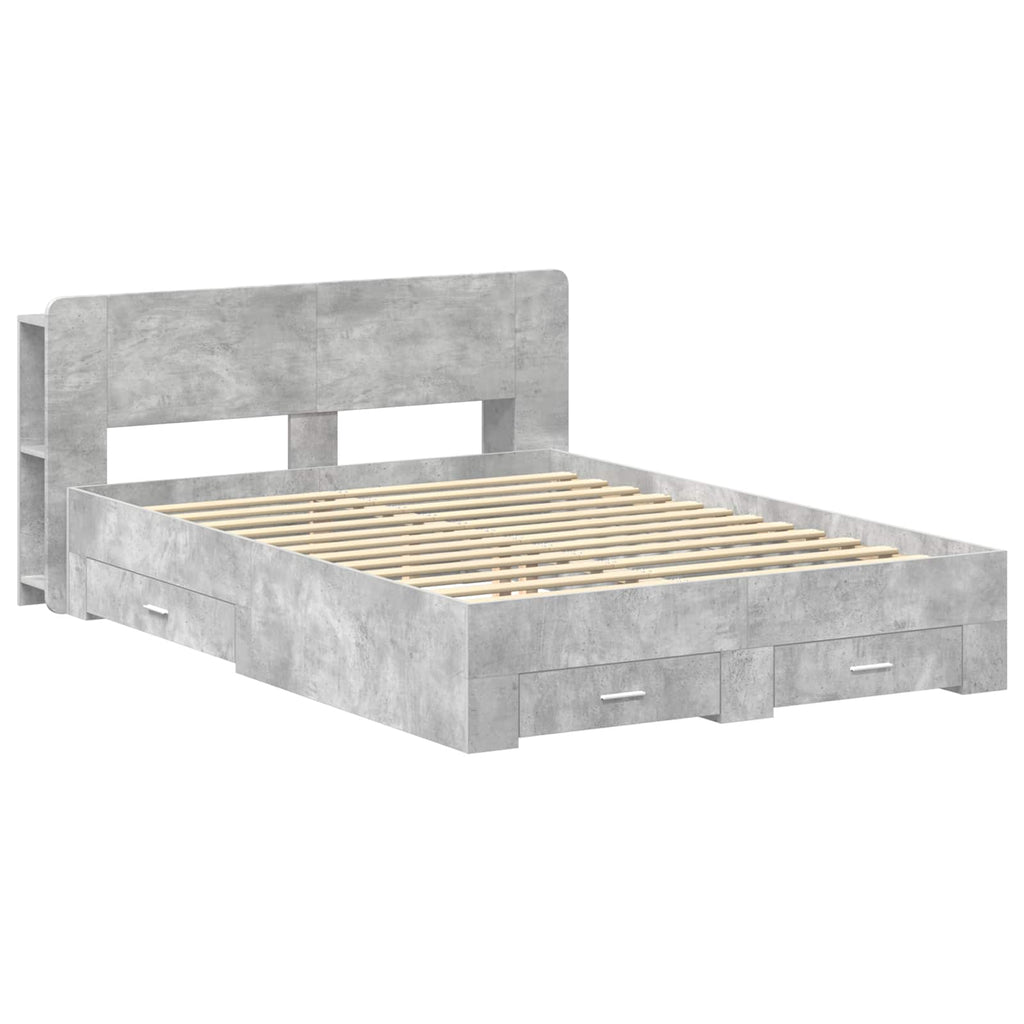 Bettgestell mit Stauraum Betongrau 150 x 200 cm Holzwerkstoff