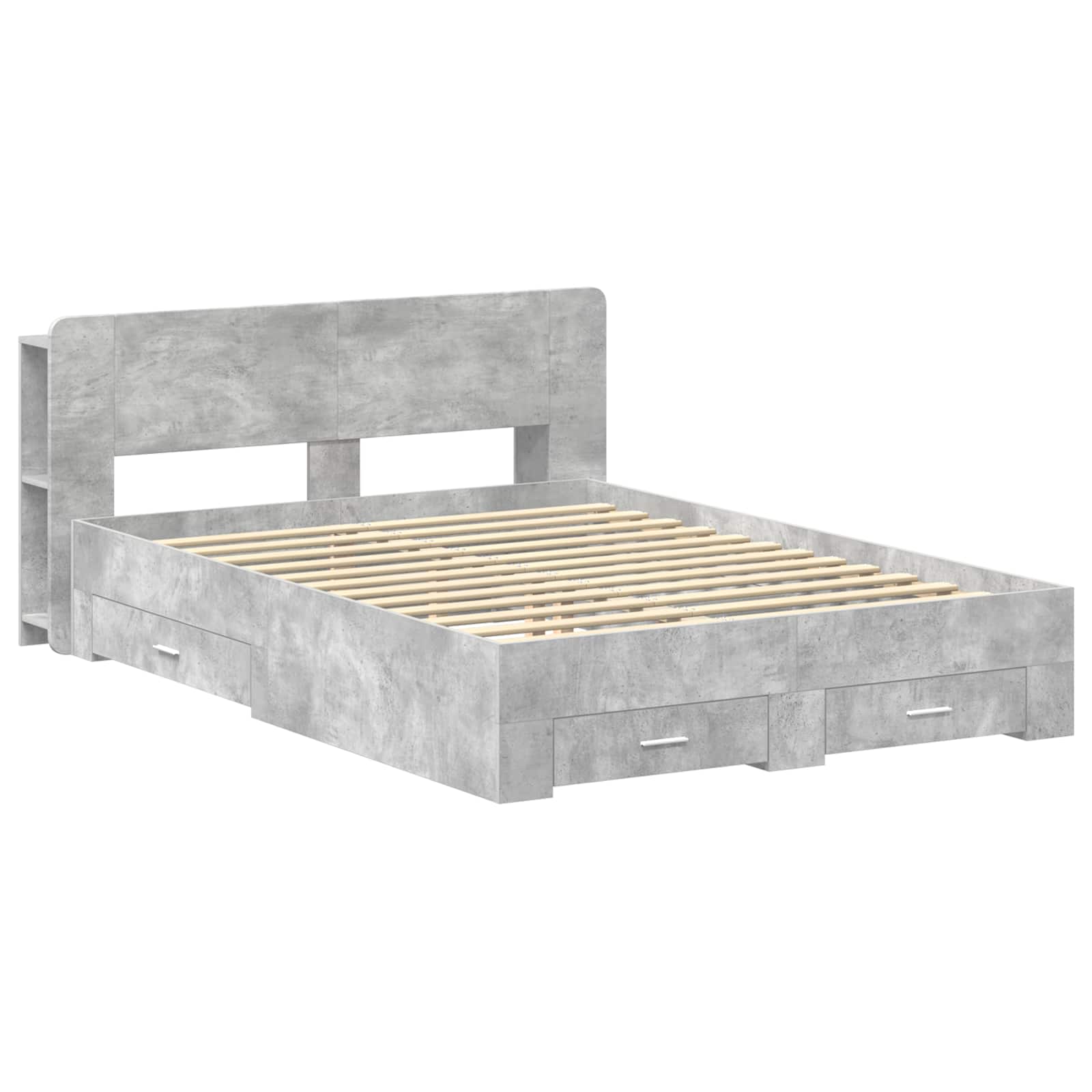 Bettgestell mit Stauraum Betongrau 150 x 200 cm Holzwerkstoff