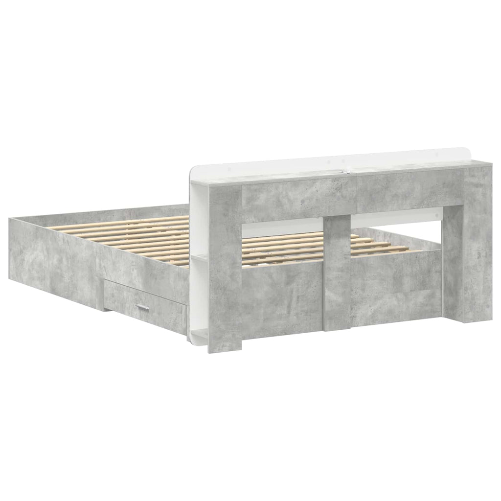 Bettgestell mit Stauraum Betongrau 150 x 200 cm Holzwerkstoff