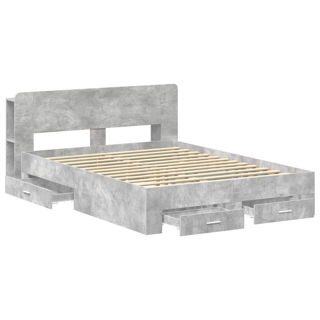 Bettgestell mit Stauraum Betongrau 160 x 200 cm Holzwerkstoff