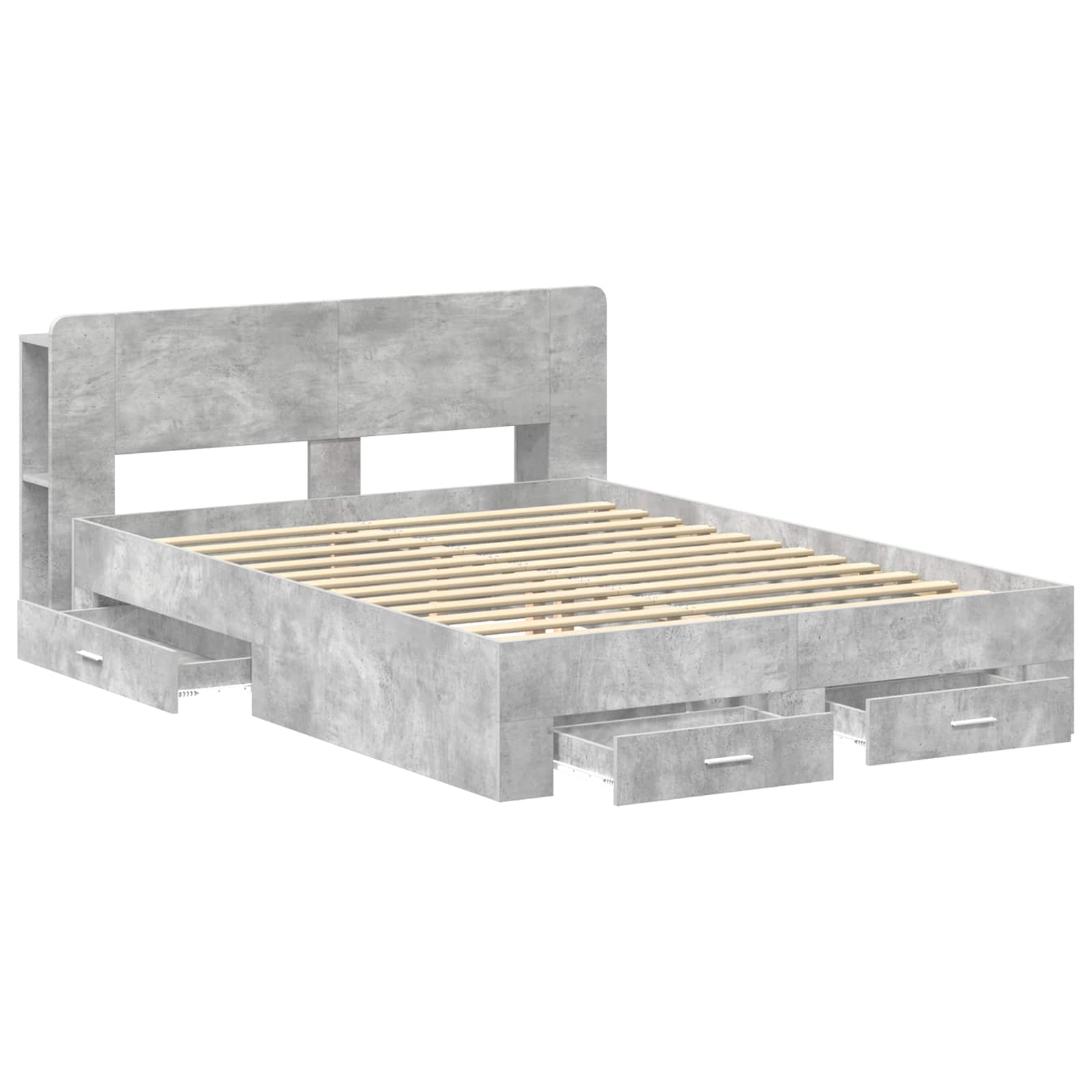 Bettgestell mit Stauraum Betongrau 160 x 200 cm Holzwerkstoff