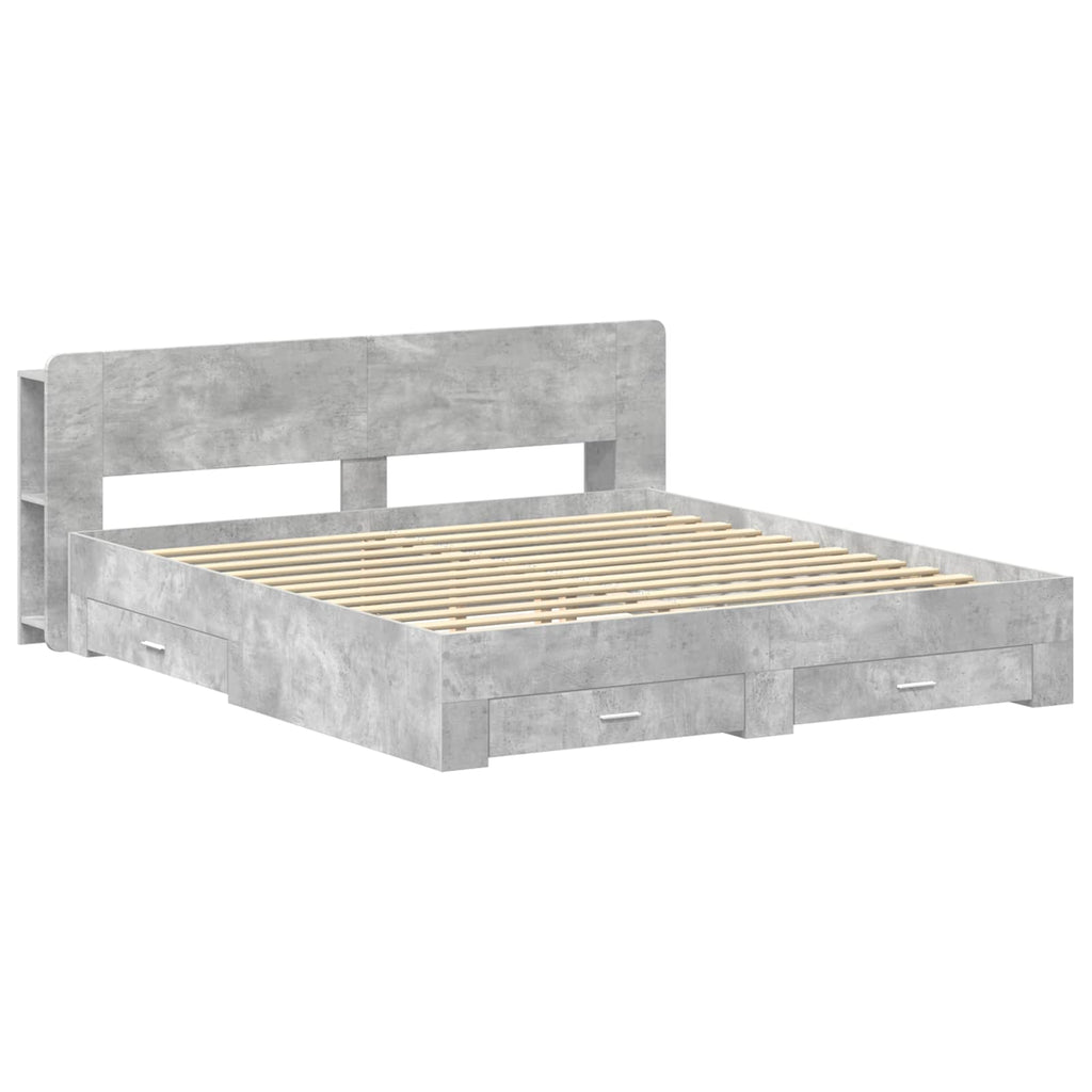 Bettgestell mit Stauraum Betongrau 200 x 200 cm Holzwerkstoff