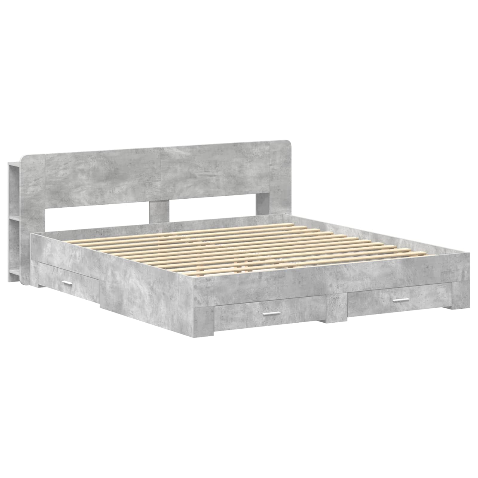 Bettgestell mit Stauraum Betongrau 200 x 200 cm Holzwerkstoff