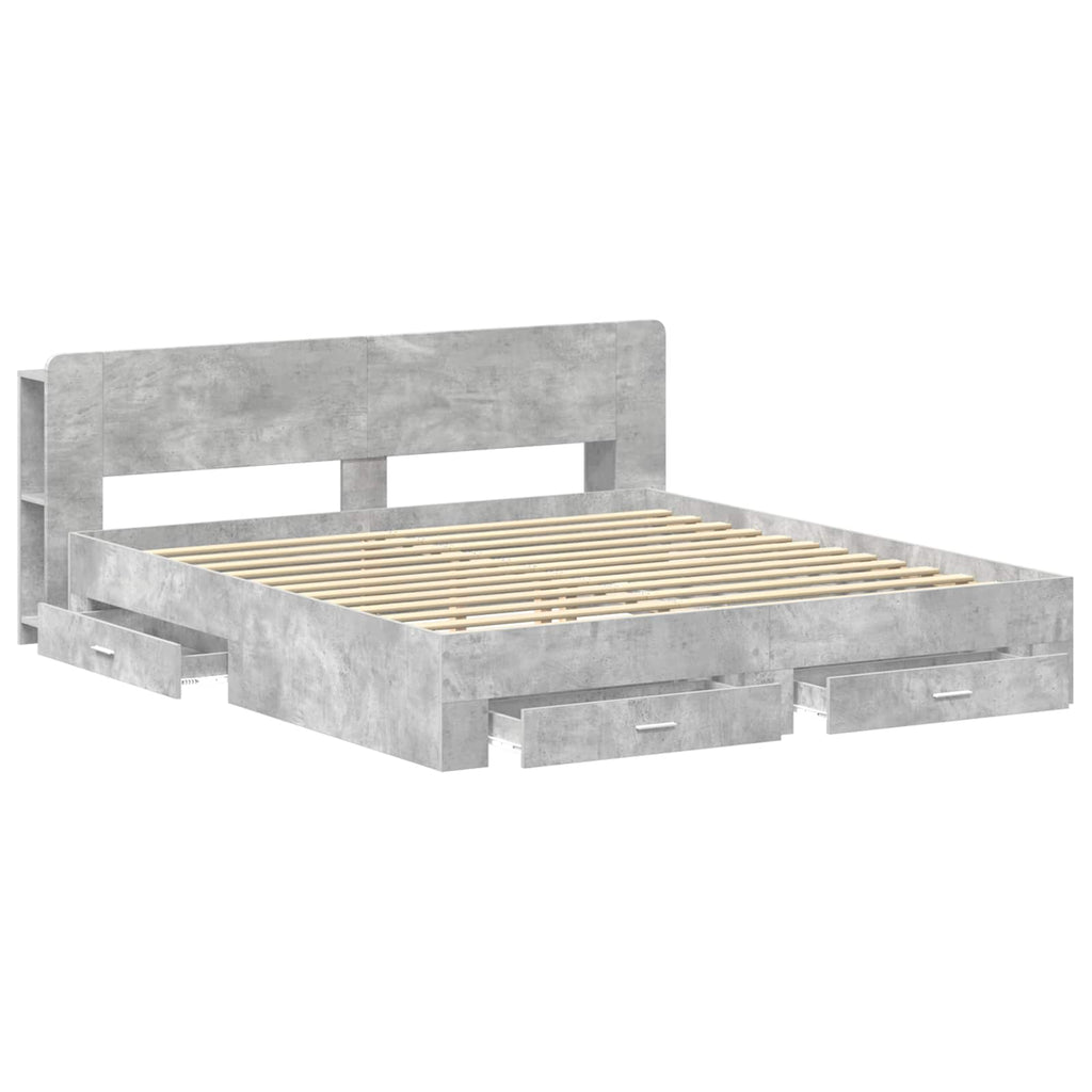 Bettgestell mit Stauraum Betongrau 200 x 200 cm Holzwerkstoff