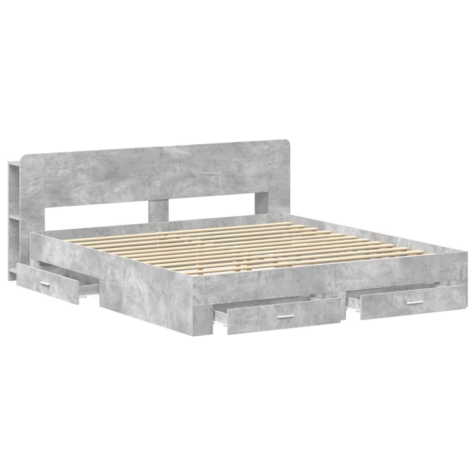 Bettgestell mit Stauraum Betongrau 200 x 200 cm Holzwerkstoff