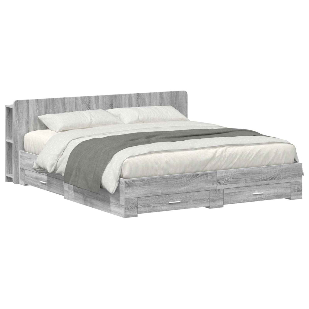 Bettgestell mit Stauraum Grau Sonoma 200 x 200 cm Holzwerkstoff