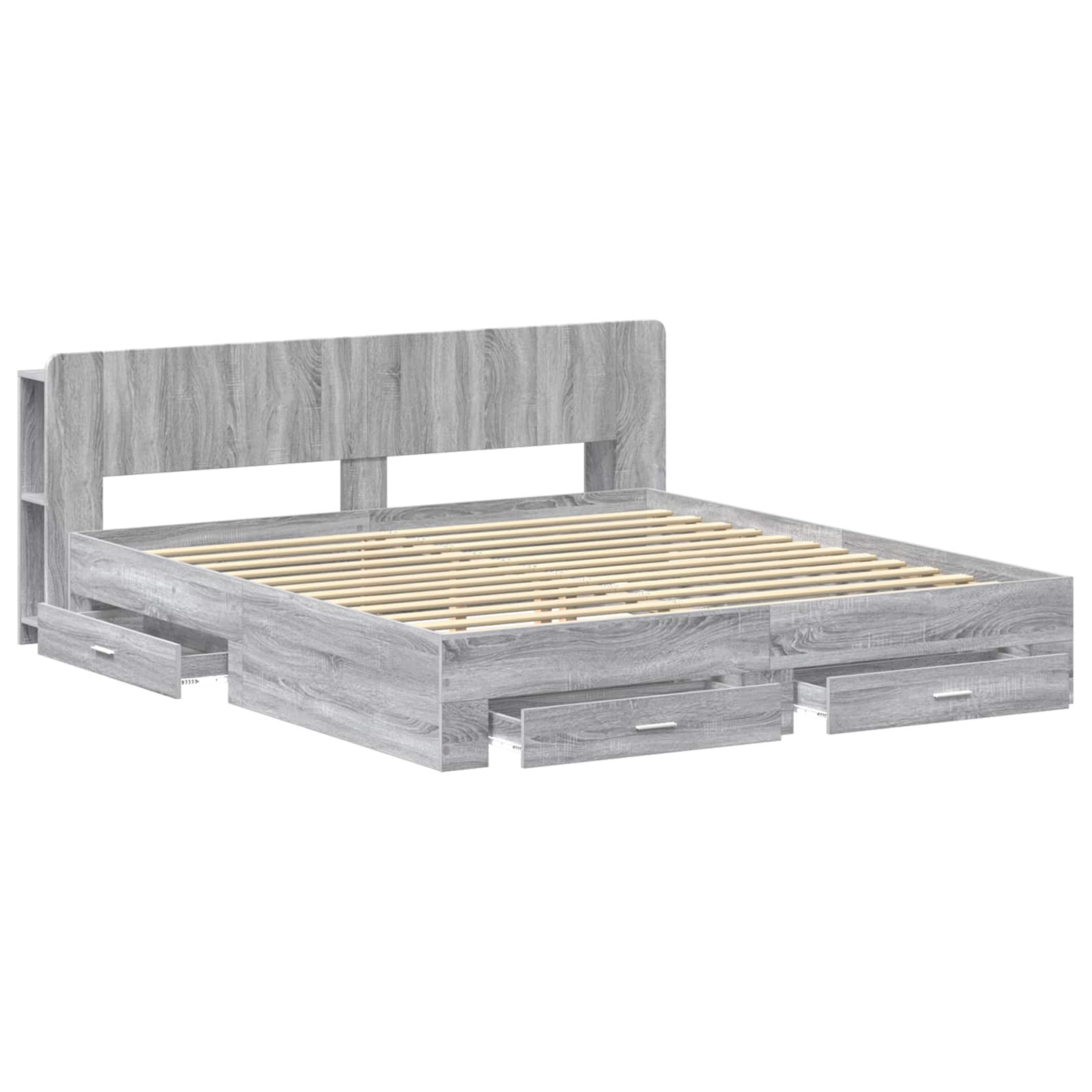 Bettgestell mit Stauraum Grau Sonoma 200 x 200 cm Holzwerkstoff