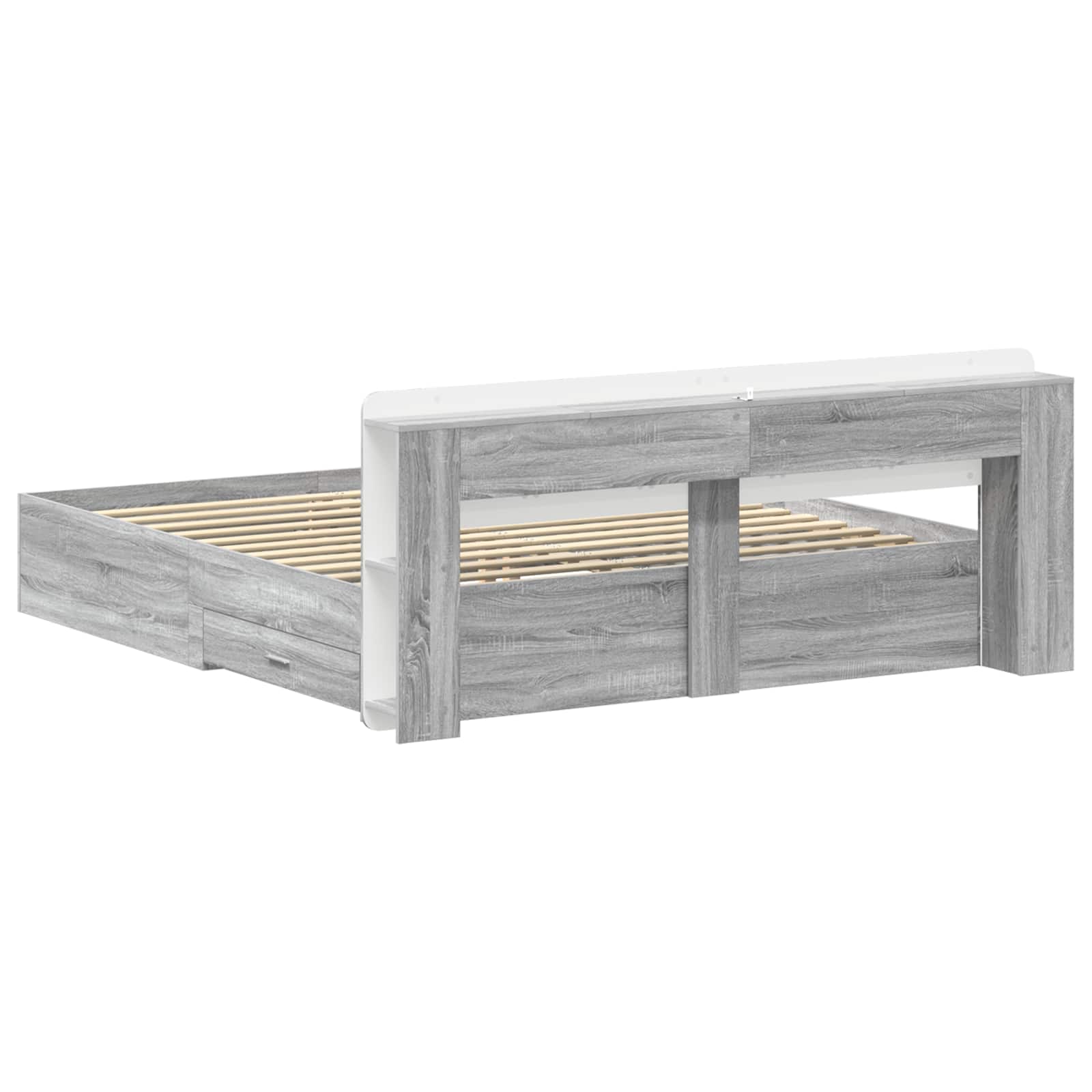 Bettgestell mit Stauraum Grau Sonoma 200 x 200 cm Holzwerkstoff