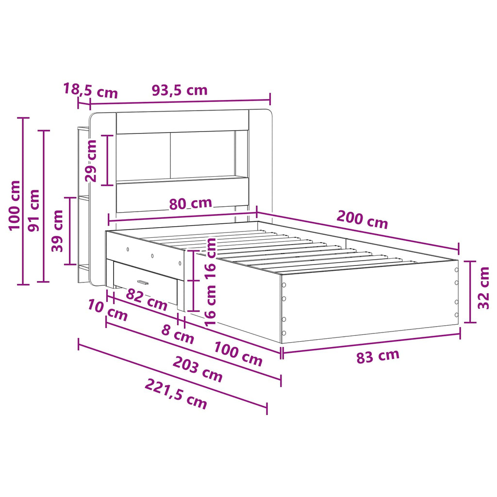 Bettgestell mit Stauraum Sonoma-Eiche 80 x 200 cm Holzwerkstoff