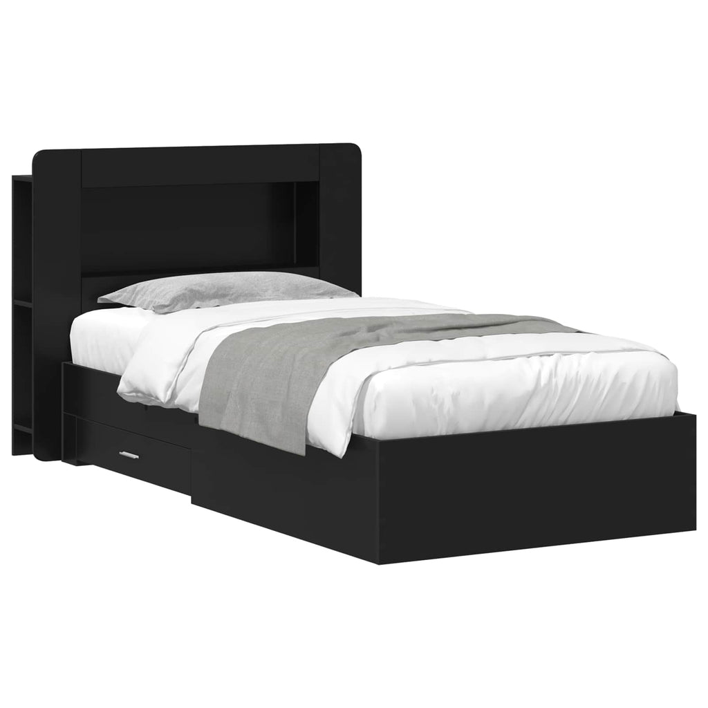 Bettgestell mit Stauraum Schwarz 90 x 190 cm Holzwerkstoff