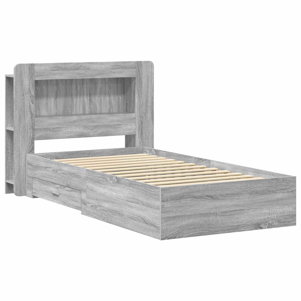 Bettgestell mit Stauraum Grau Sonoma 90 x 190 cm Holzwerkstoff